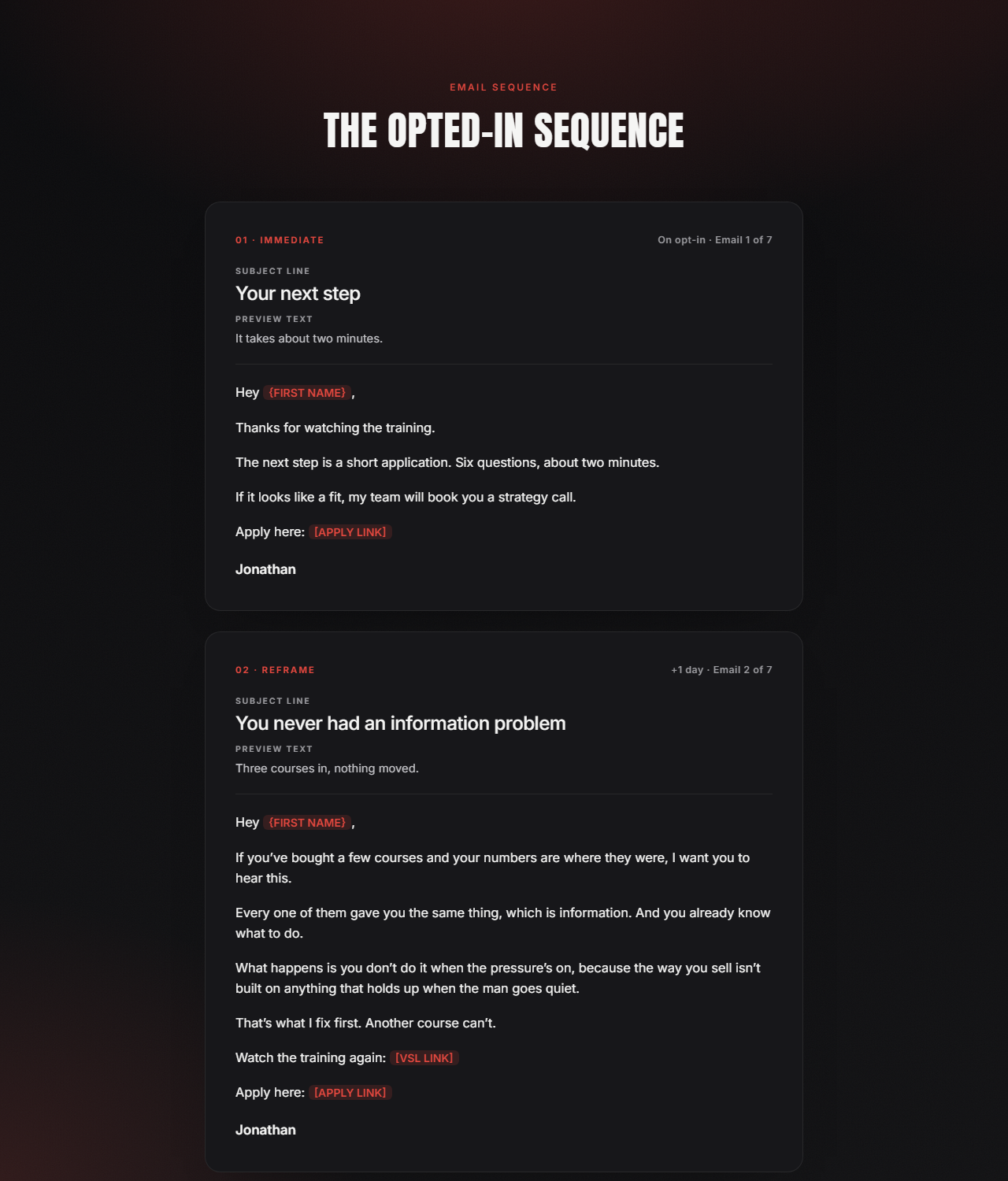 Opted-in email sequence preview
